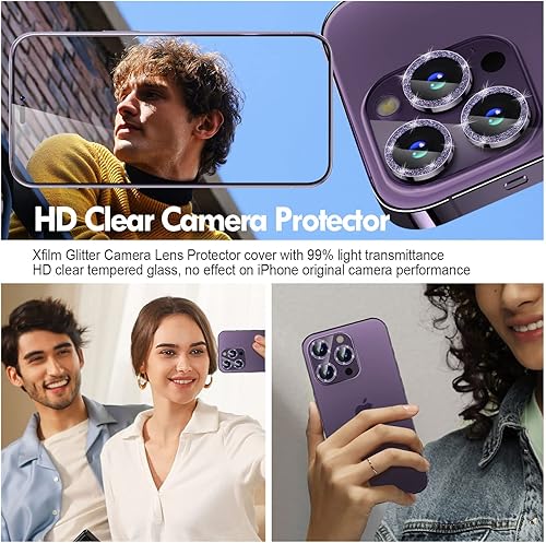 Miniatura 197 de Xfilm Protector de lente de cámara Bling para iPhone 14 Pro/14 Pro Max, dureza 9H a prueba de rayones, protector de anillo individual de metal