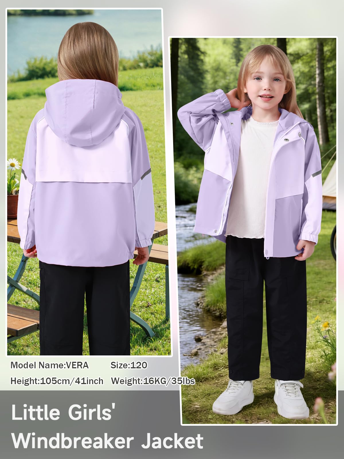 Miipat Chaqueta Impermeable para Niñas, Chaquetas Anti Viento Ligera con Capucha con Bolsillos con Cremallera Chaqueta de Lluvia para Niños y Niñas
