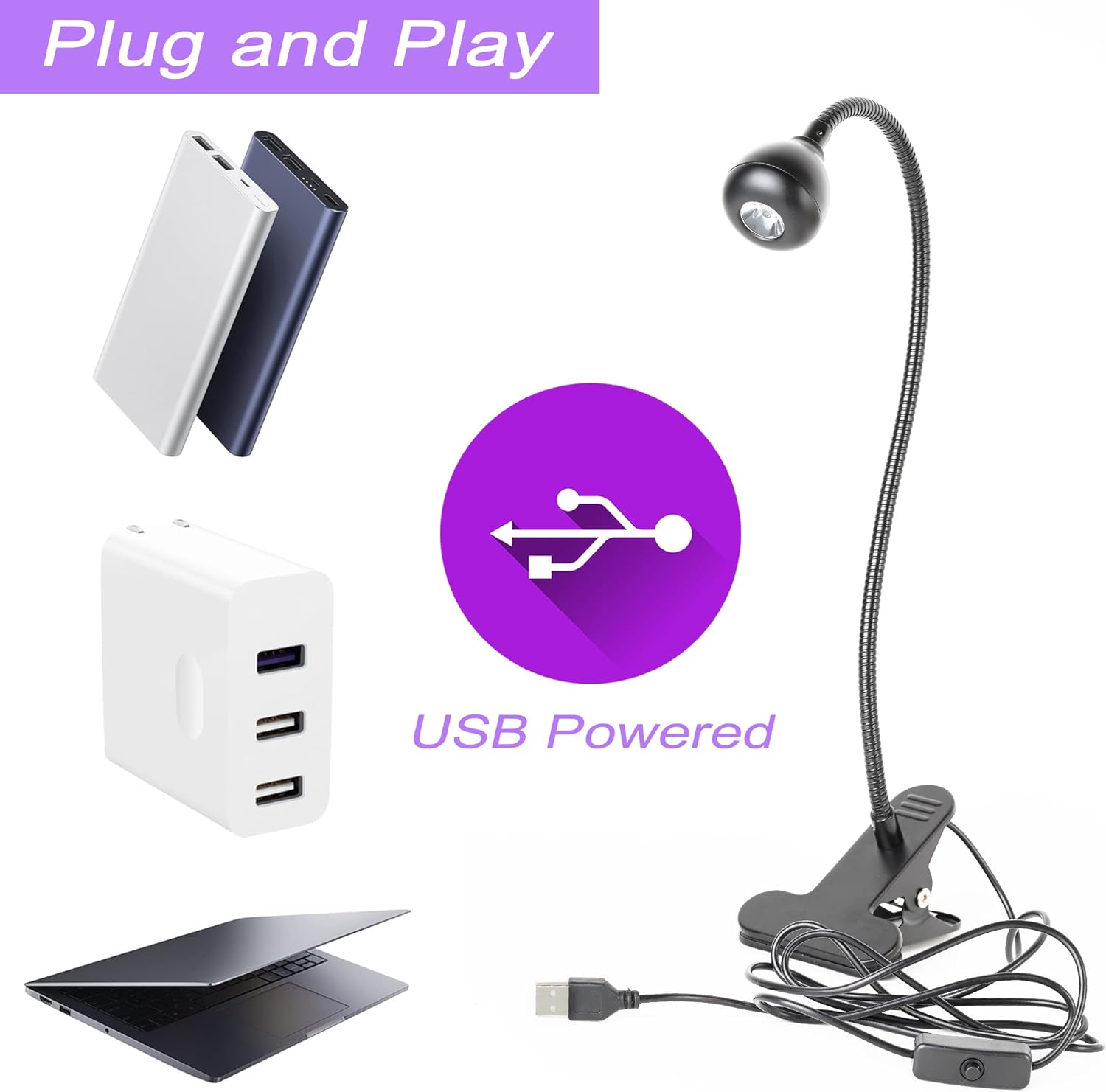 Diagram showing various USB power sources for the lamp