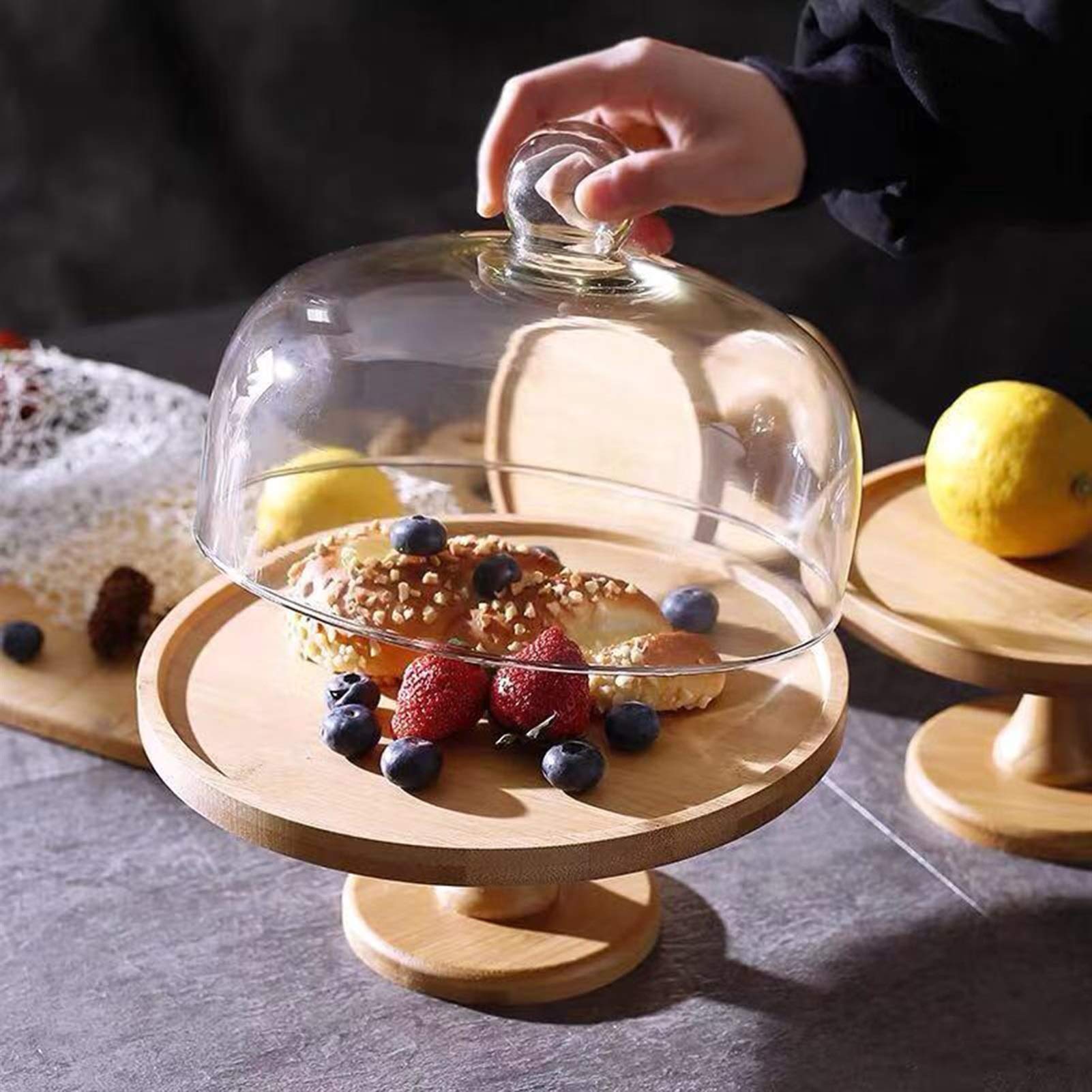 Tapa para el microondas,Mesa De Postres con Tapa, Soportes De Exhibición De Pasteles De Té De La Tarde Platos De Degustación De Pan Cúpula De Vidrio Transparente Cubierta De Cúpula De Pizza