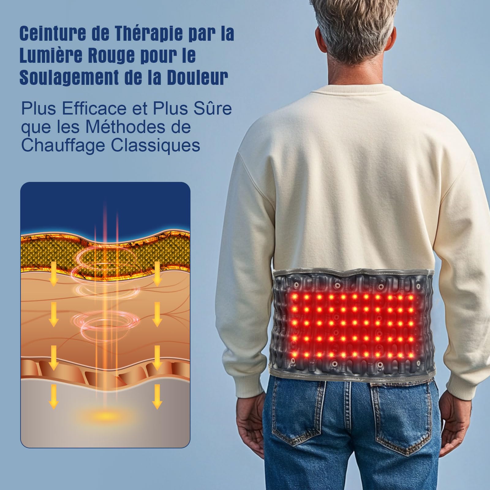 HONGJING Ceinture de décompression à lumière rouge avec pompe électrique pour douleurs dans le bas du dos, soutien lombaire gonflable sans fil, taille unique pour tour de taille 74-49