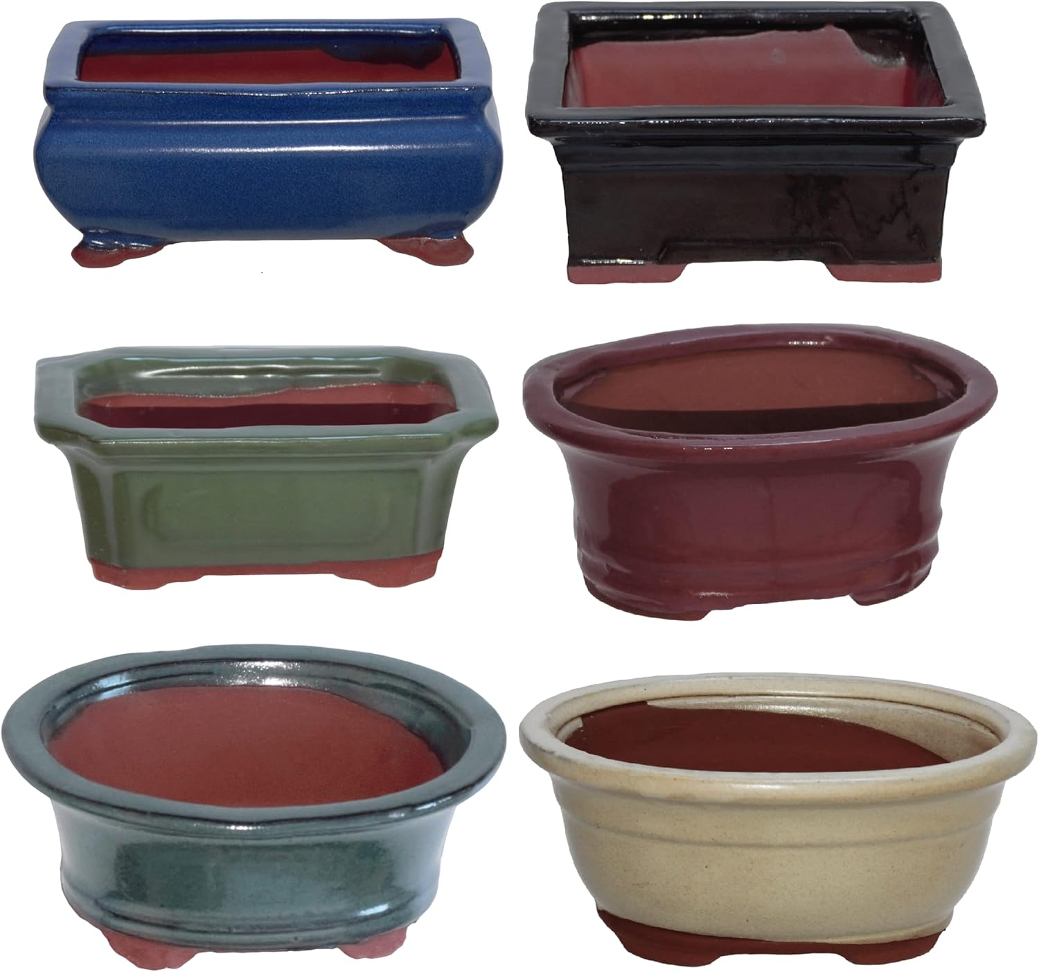 Glazed Bonsai Pots 3 Pots Bulk Buy Assorted 6 inch Bonsai pots