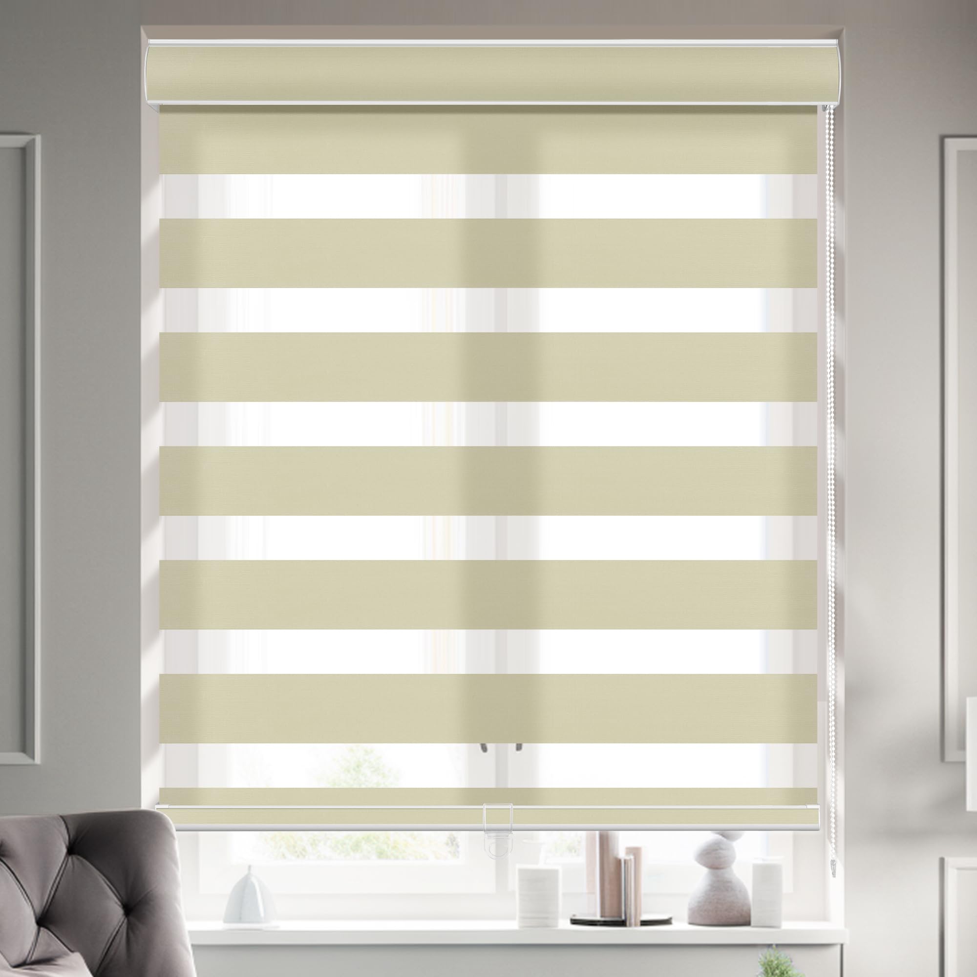 Boolegon Zebra Blinds Blackout & Light Filtering Light Control Window Privacy Roller Blinds Cassette Manual Day Night Dual Layer Window Shades Easy to