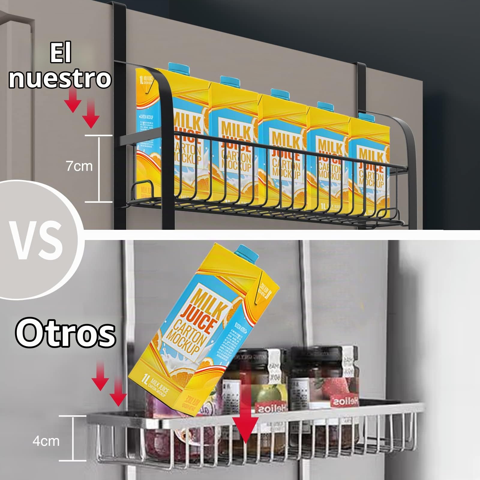 Estante de Frigorífico, 3 Niveles Especiero Colgando Estante de Almacenamiento, Estantería Nevera con 8 Ganchos, Estante Cocina Organizador para Especias sin Taladrar, Negro