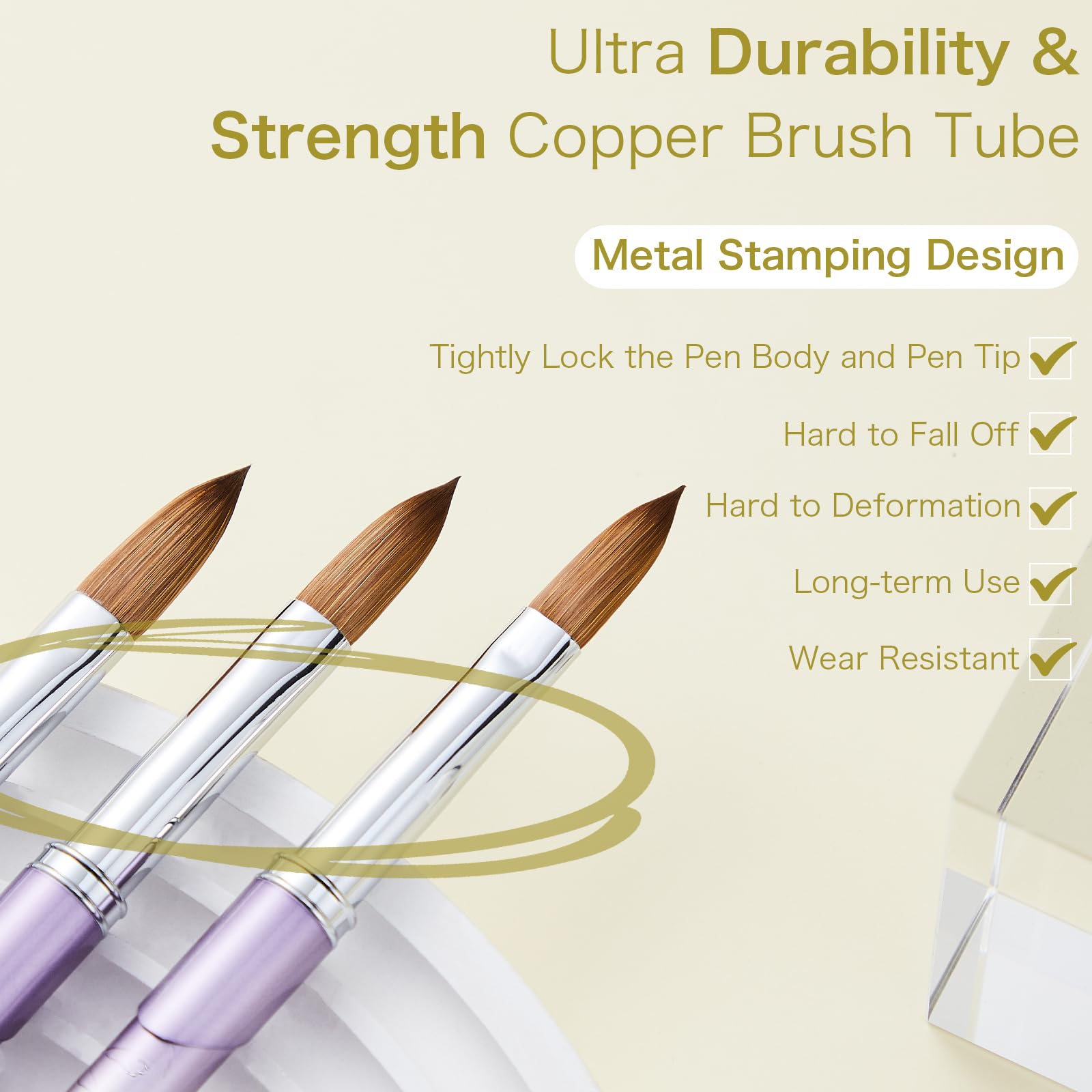 Kolinsky - Set di 6 pennelli acrilici per nail art, design artistico e lucidante, strumenti per manicure da donna, per applicazione acrilica (misura 2, 6, 8, 12, 14, 16)