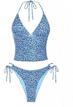 seamoly Womens Tankinis Striped Halter String Tie Side 2 Piece Tankini Sets Swimsuit