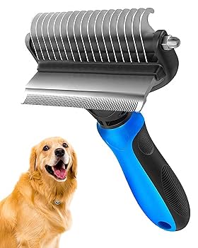 Fur Magic Deshedding And Dematting Comb Double Sided Undercoat Rake Pet Grooming Brush Removing Mats, Knots & Tangles For Dogs And Cats With Long And Medium Hair, Blue