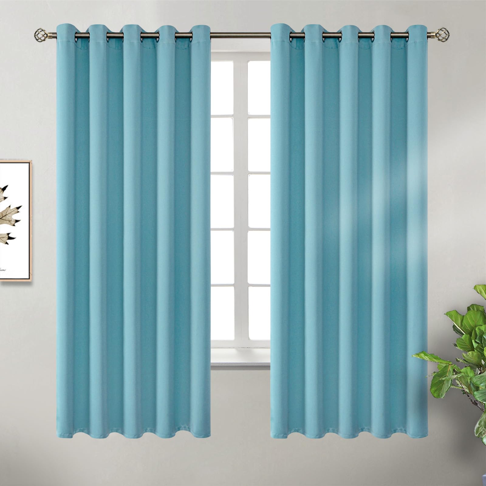 BGment Aqua Blue Room Darkening Curtains 63 Inch for Bedroom - 2 Panels