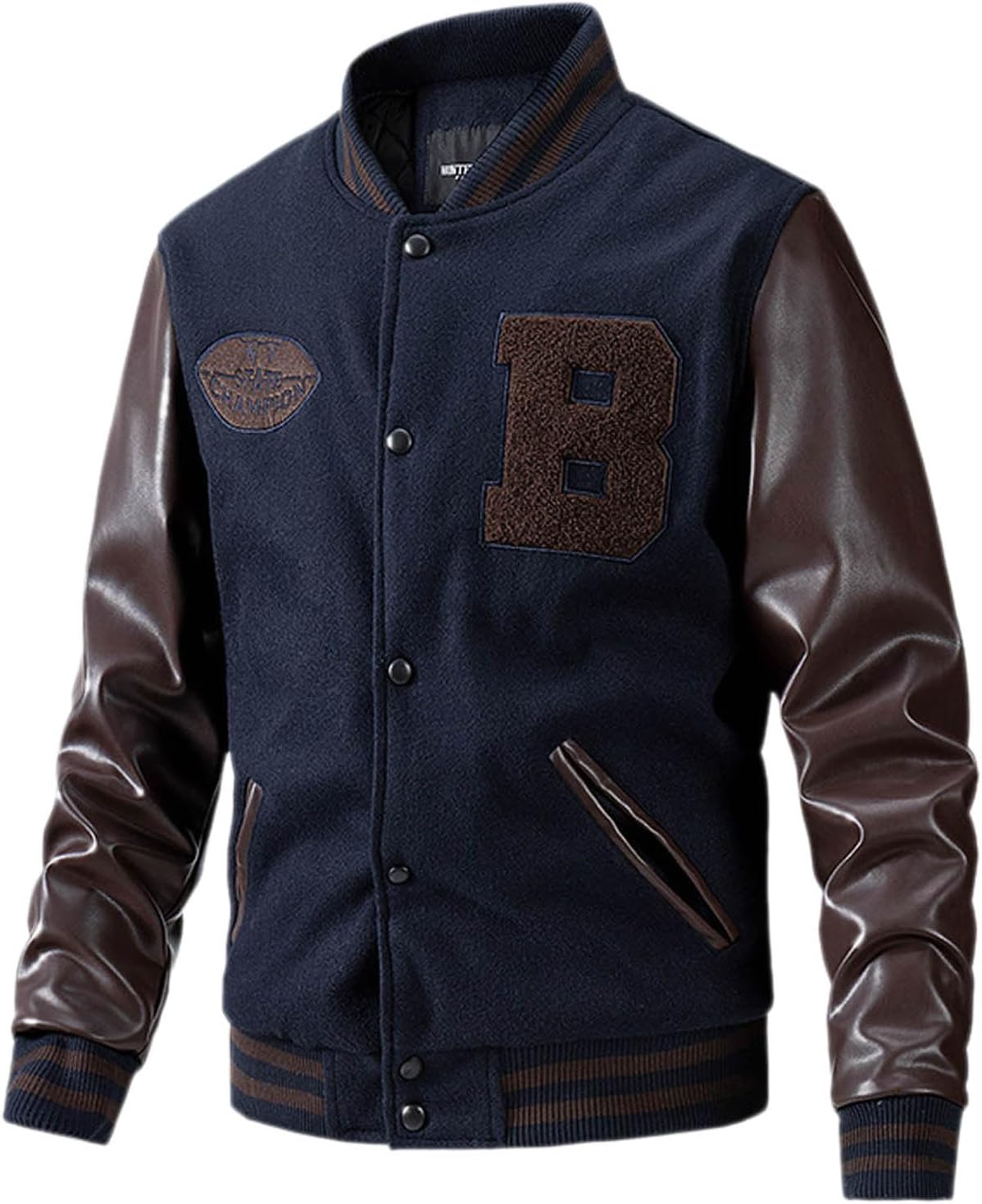 Bomber Jacket Men's Leather Patchwork Baseball Colour Block Casual Jacket Tom Hardy Venom Letterman Varsity Bomber Jacket Embroidery Wind Jacket with Pockets Windproof Casual College Jacket