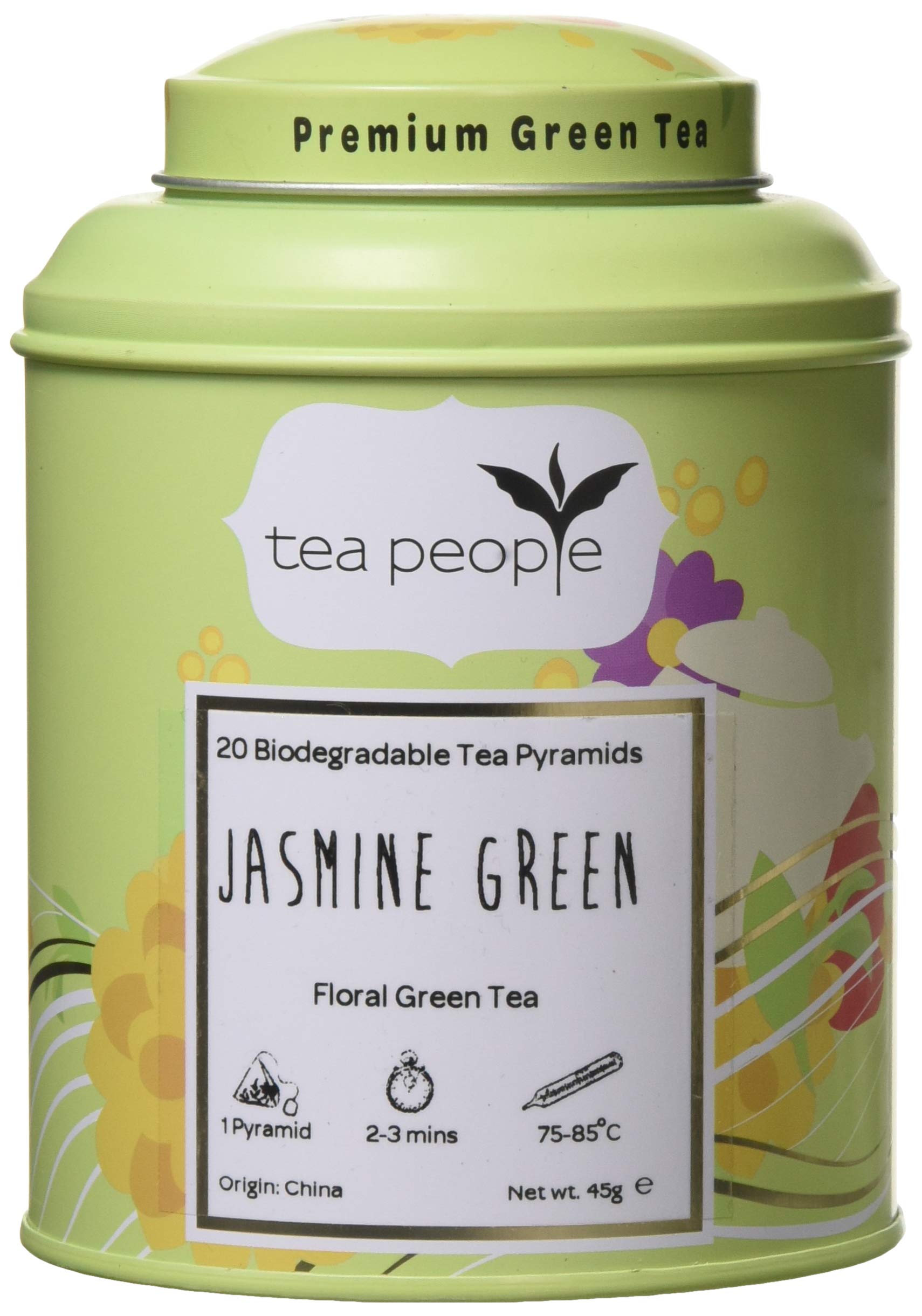 Tea People Jasmine Green -20 Tea Pyramids in Tin Caddy, JG-20TP
