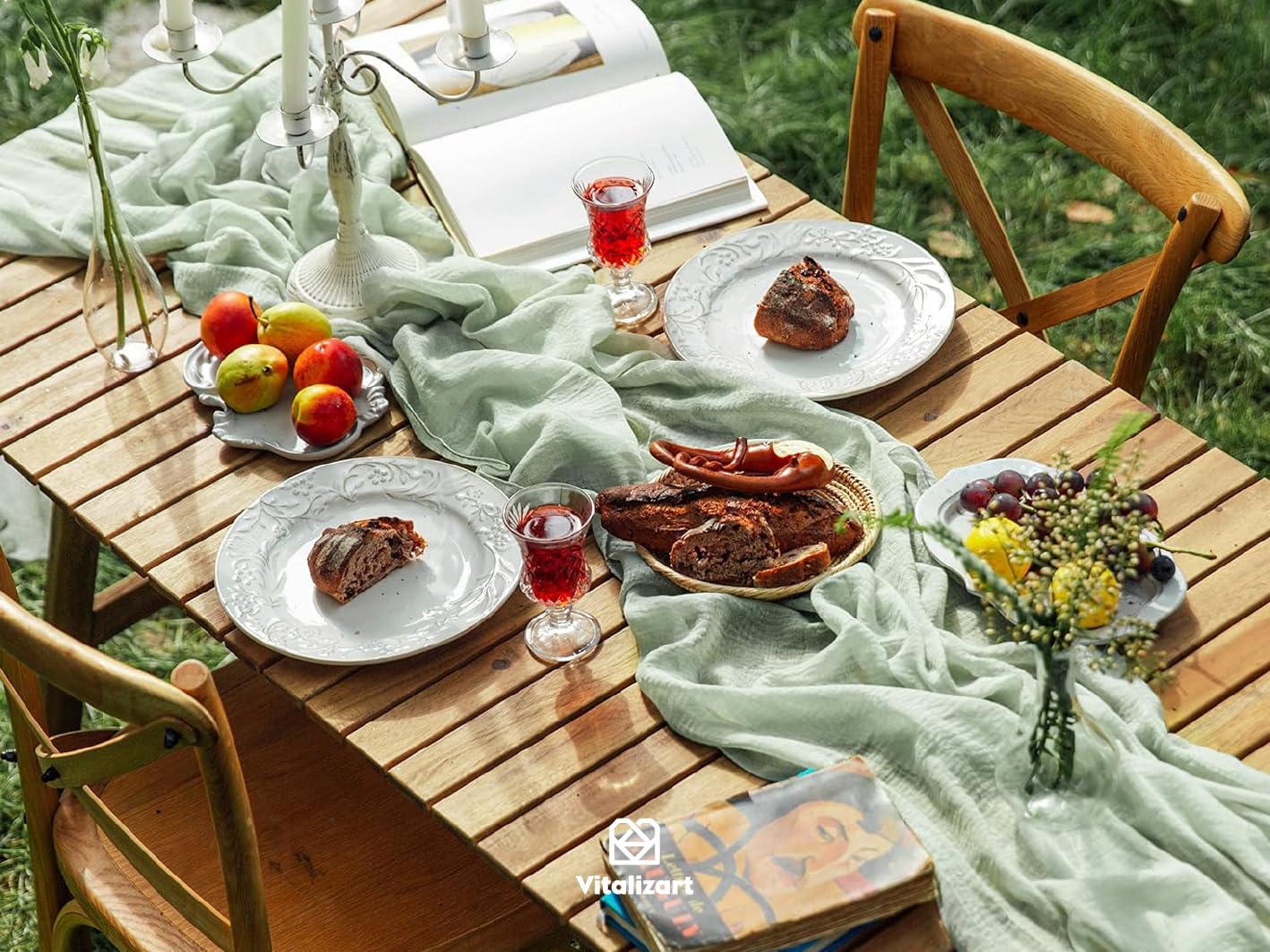 Vitalizart Cheesecloth Table Runner 10 Ft Gauze Boho Fabric Rustic Sage Green Cheese Cloth Table Runner for Wedding Bridal Shower Birthday Fall Thanskgiving Decoration 120 Inches - Image 5