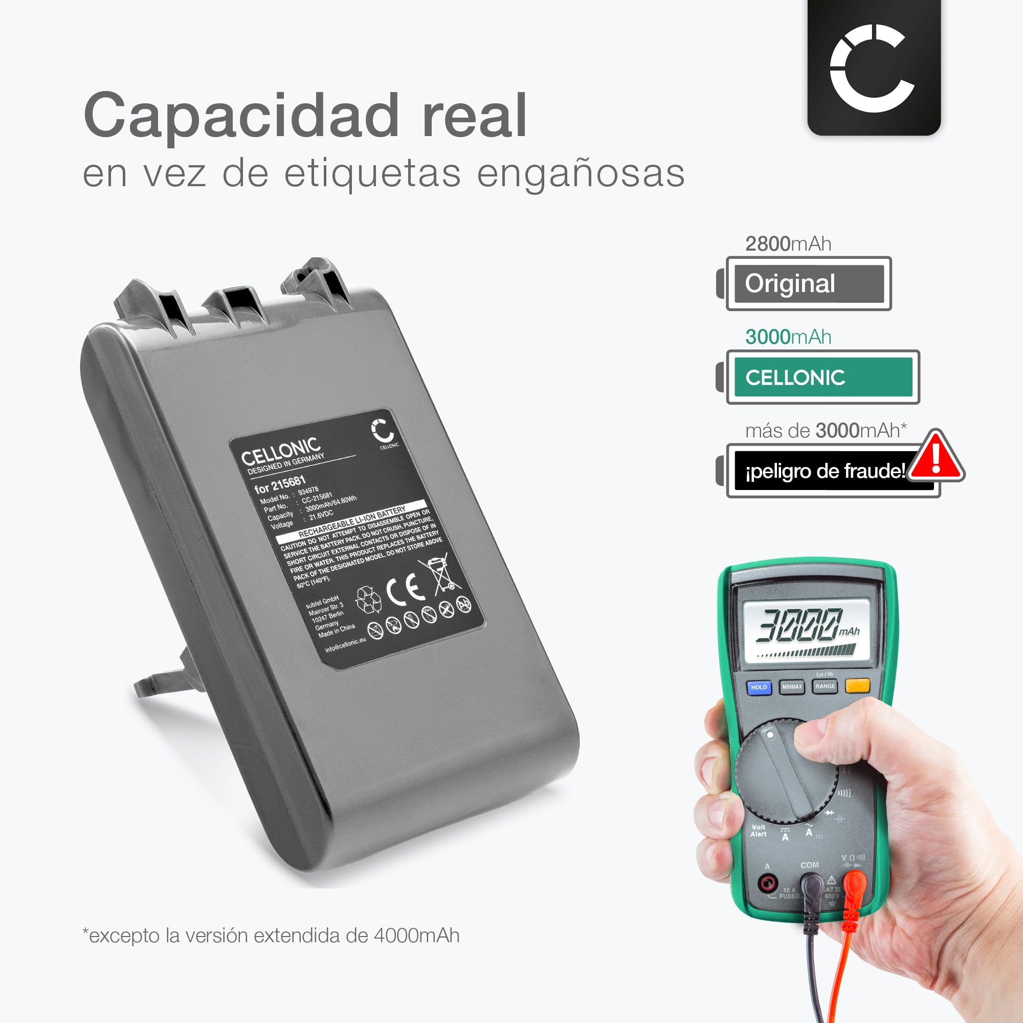 CELLONIC, Batería para Aspiradora Compatible con Dyson V8 Absolute, 215681, VE6 Type B (21.6V, 3000mAh) - Batería con Tornillos