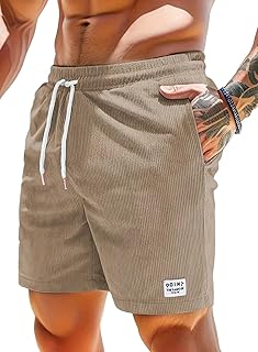 Mens Casual Summer Shorts Fashion Lounge Classic Sports Shorts Soft Slim Fit Corduroy Cotton Shorts with Pockets Khaki L