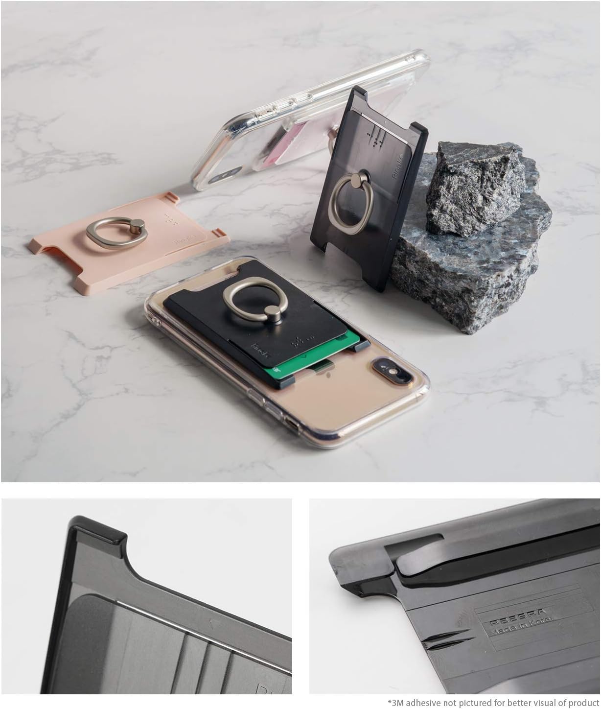 【Ringke】リングホルダースタンド スマホカードホルダー SUICA PASMO カード入れ 財布ケース 定期入れ パースケース スマホ カードケース カードスロット付き リング付き 360度回転リングホルダー 背面カードホルダー 名刺入れ スマホケース カード収納 Ring Slot Card Holder (Black ブラック) iPhone Galaxy Google Pixel Sony Xperia Phone Accessory 全機種対応