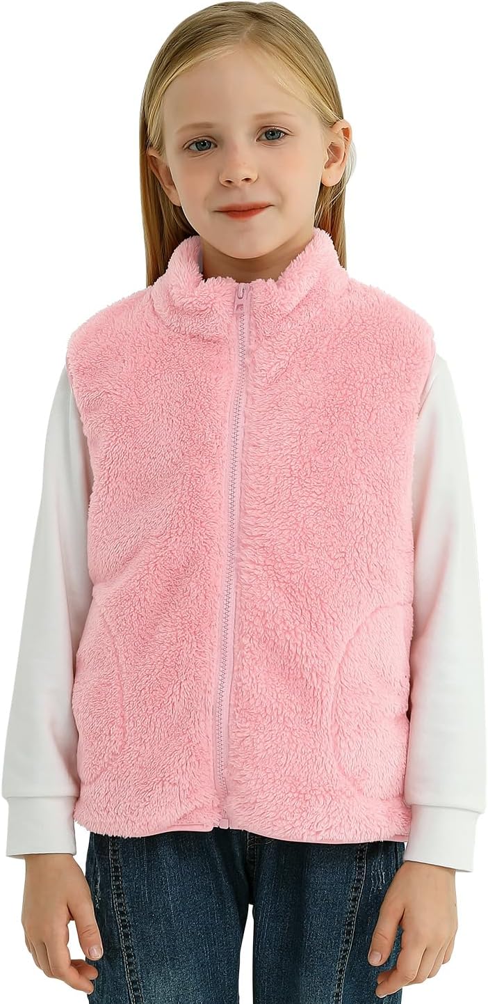 BAYRTIC Girls Boys Zippered Vest Warm Soft Fleece Outerwear Jacket with Pockets 3-12 Years