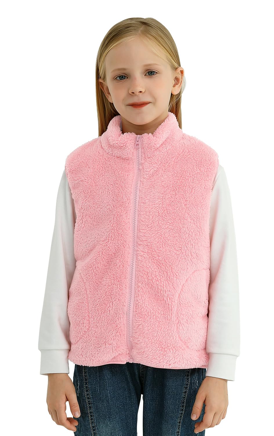 Girls Boys Zippered Vest Warm Soft Fleece Outerwear Jacket with Pockets 3-12 Years