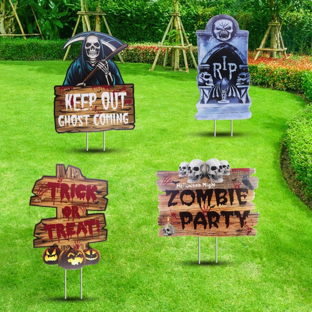 Weenkilly Halloween Yard Signs, 4 Pack Halloween Yard