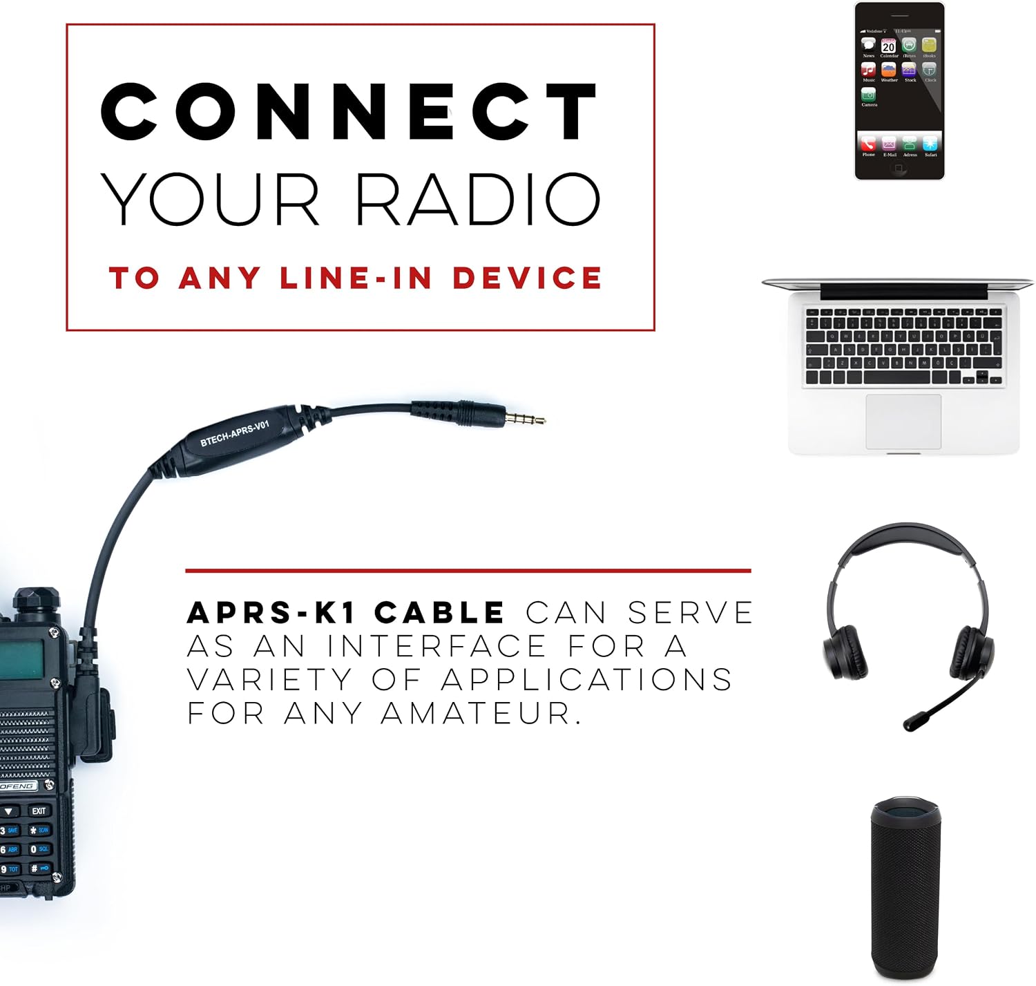BTECH APRS-K1 Multi-Function Universal Audio Interface Cable - Supports APRSpro, APRSDroid - Android & iOS Compatible - Supports BTECH, BaoFeng, TYT, Wouxun, AnyTone, Kenwood, and More