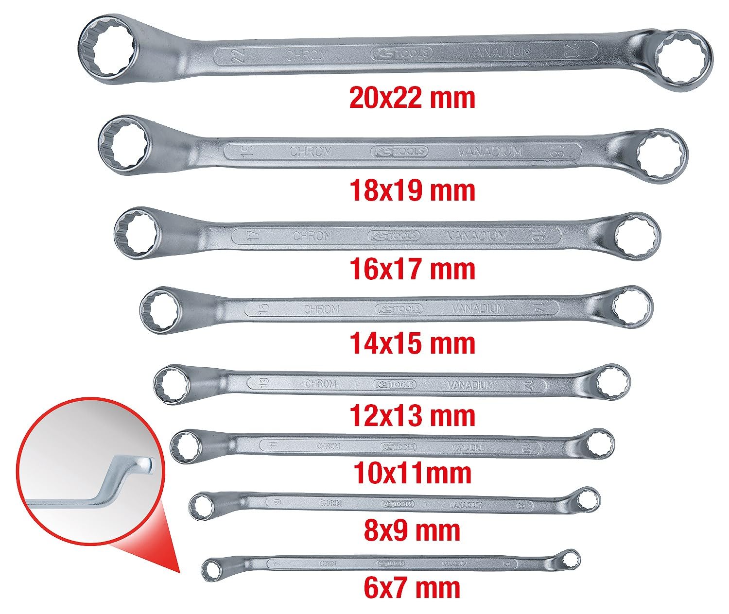 KS Tools 517.0248 Zest podwójnych kluczy oczkowych zagietych, 8-szt, 6x7-20x22mm