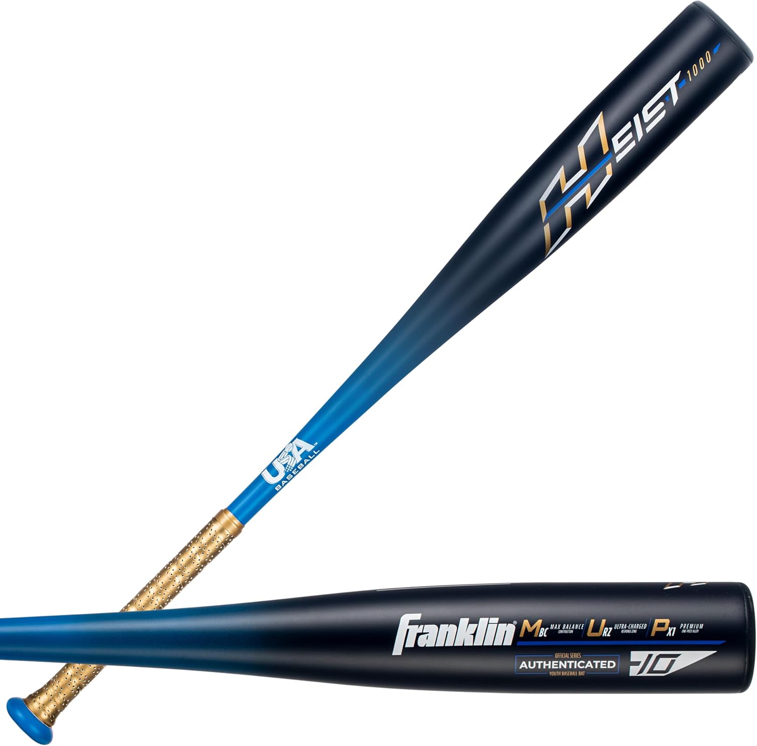 Franklin Sports Youth Baseball Bat - Heist Kids Baseball Bats for Ages 8-12 - 2 5/8" Inch Big Barrel Kids Metal Bat - Youth Drop -9 + -10 Aluminum Bats - USA Baseball - 26" to 30" Bats