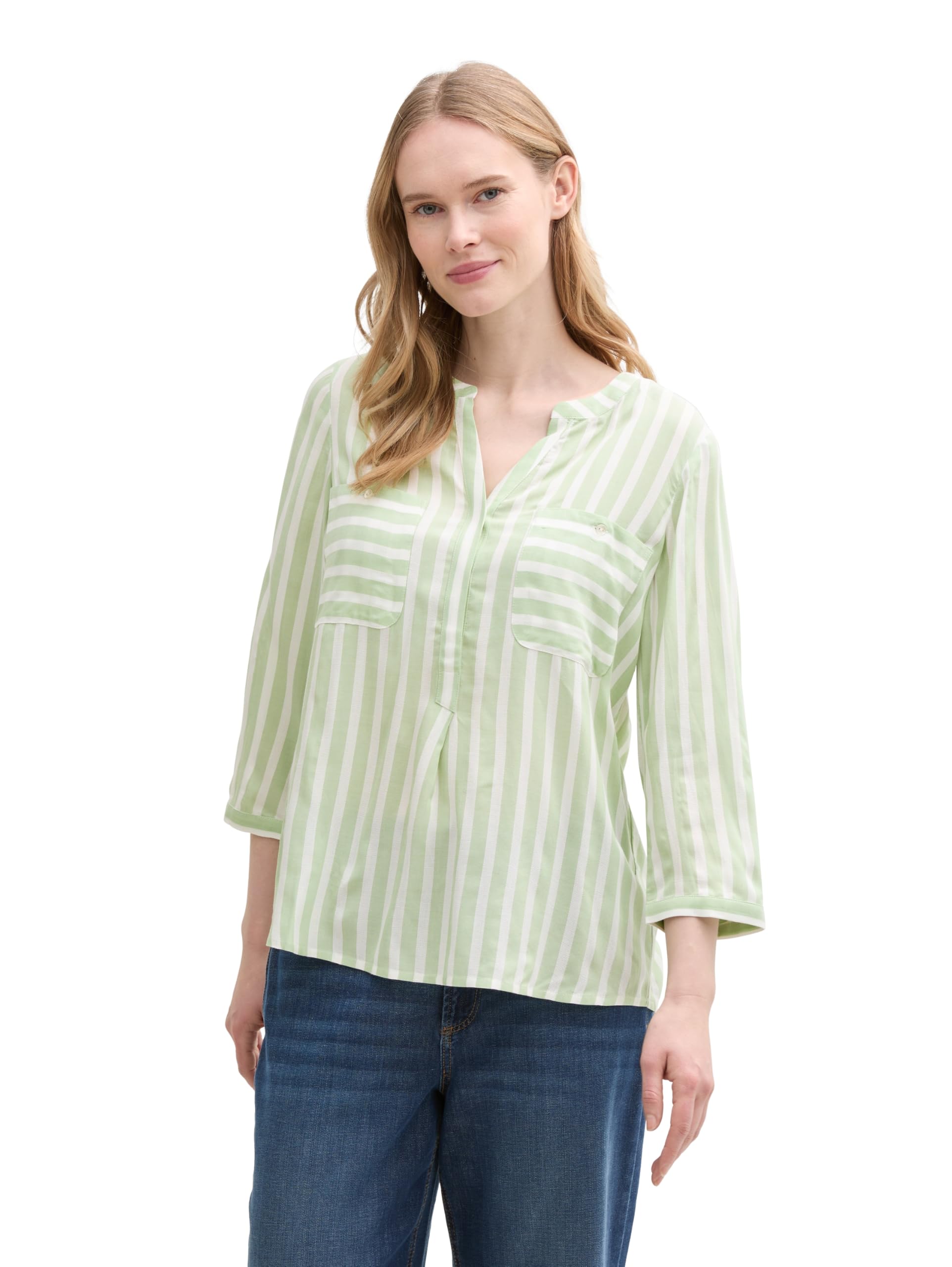 TOM TAILOR Damen 1016190 Bluse mit Streifen & Brusttaschen