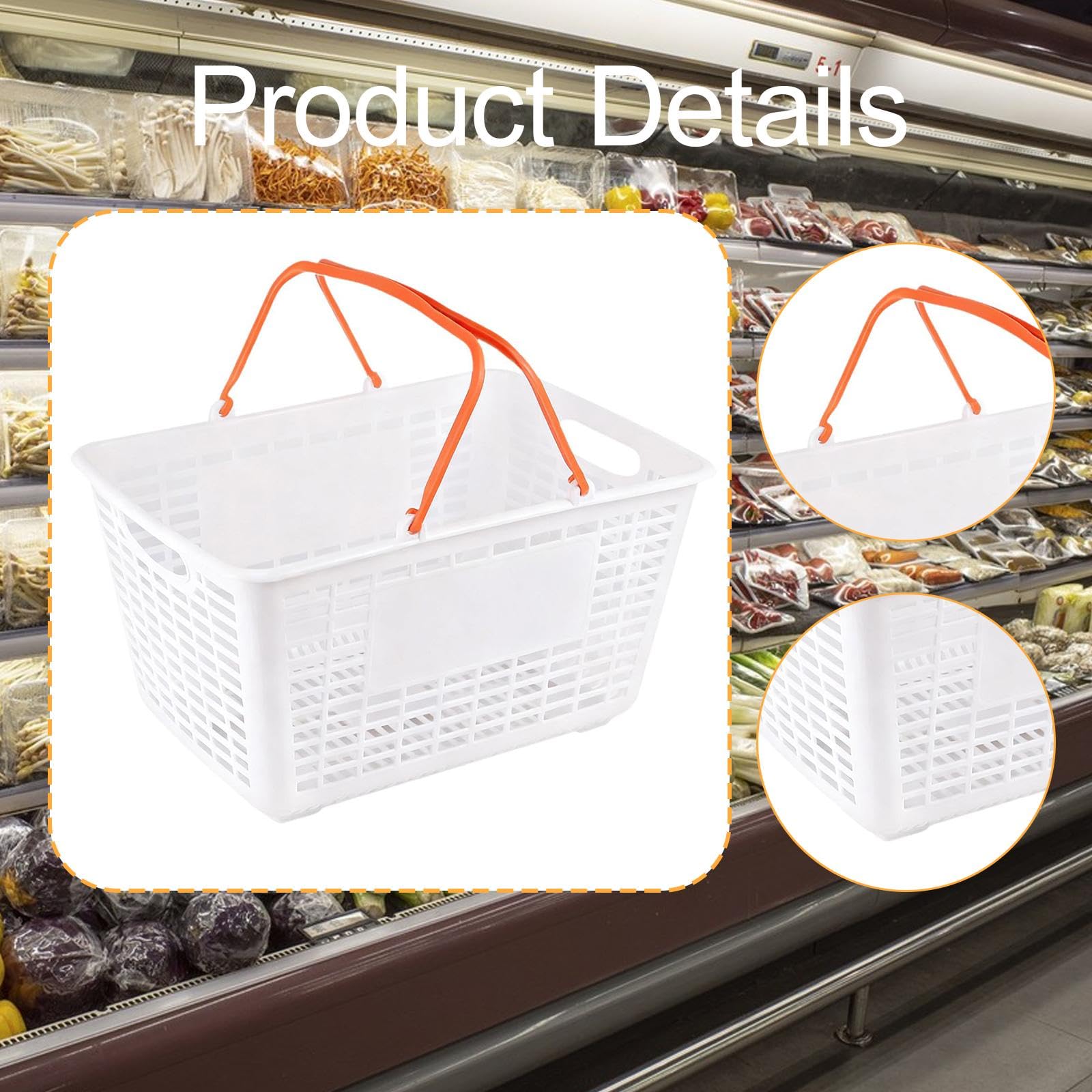 Milageto Einkaufskorb, Supermarkt-Organizer, Mehrzweckkorb mit Griff für Gemüse, Kosmetik, Kleiderschrank, Schuppen, Bastelzimmer, Orange