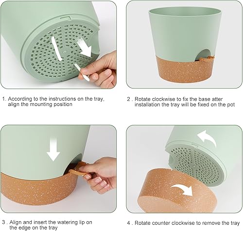 Miniatura 9 de Macetas de riego automático para interiores con agujeros de drenaje y platillos, 8, 7, 6.5, 6, 5.5, 5 pulgadas, color negro, 6 macetas