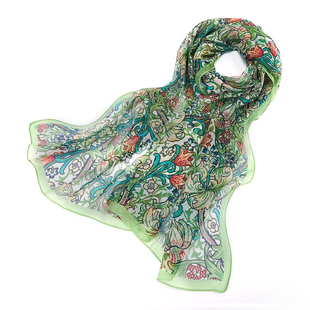 Signare Women's 100% Silk Lightweight and soft Scarf/Headwear with William Morris Design (Golden Lily)