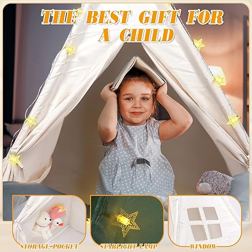 Miniatura 6 de Midoook - Tienda de campaña tipi para niños, tienda de campaña tipi para niños y niñas, tienda de campaña de lona para niños, tienda de campaña Tipi