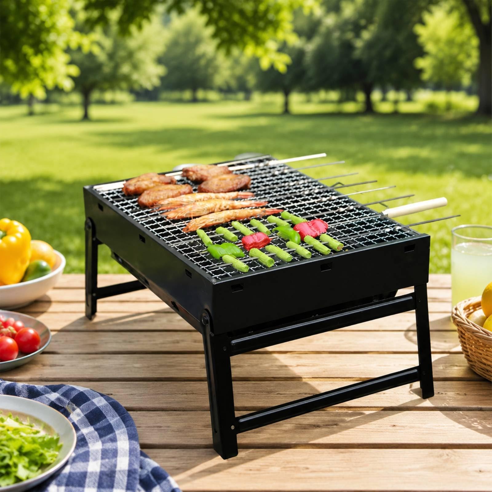 perfeclan Parrilla Portátil Carbón Ligera Barbacoa Portátil Rectangular Resistente Barbacoa Plegable con Patas para Camping, Picnics, Reuniones Al Libre