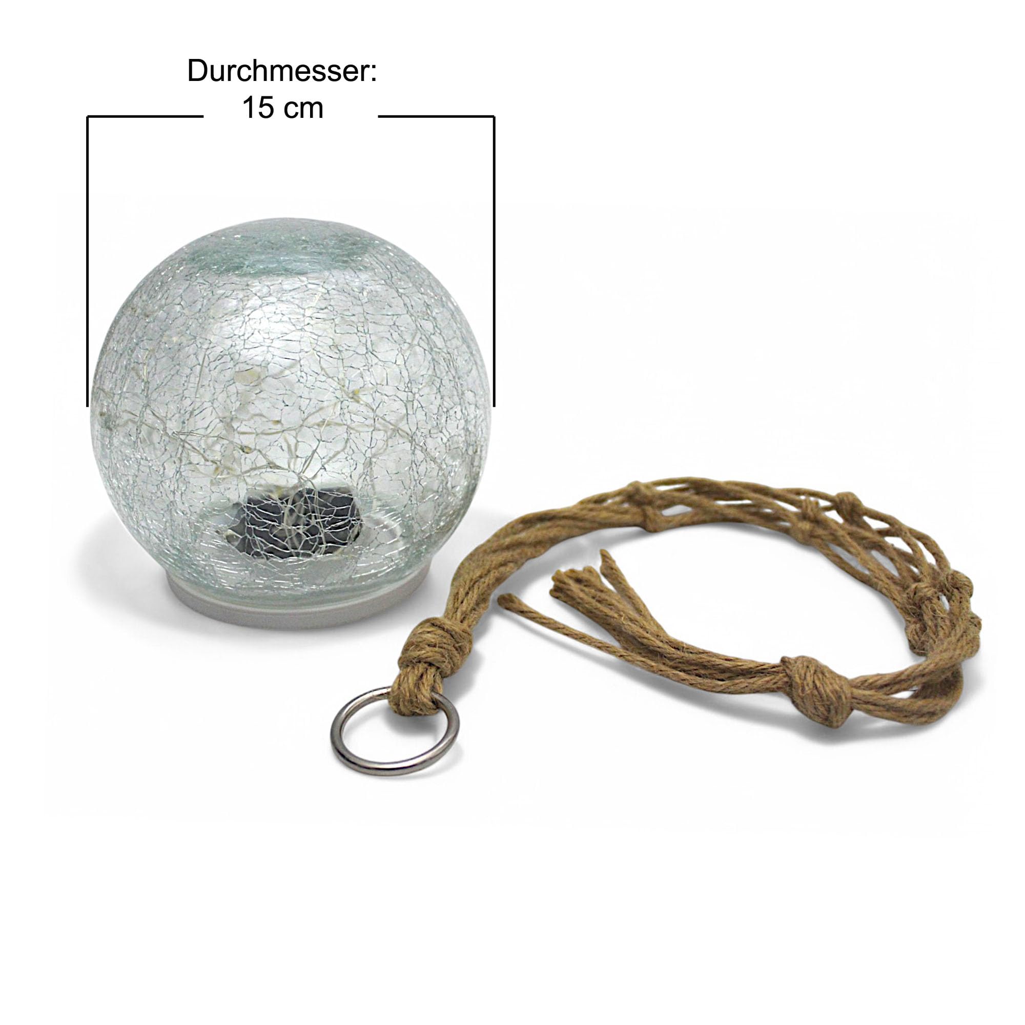 Lampada a sospensione solare e lampada da tavolo, set di 2 lampade solari per esterni, 15 cm, stile bohémien, con vetro di alta qualità con rete di iuta, decorazione da giardino, bianco caldo
