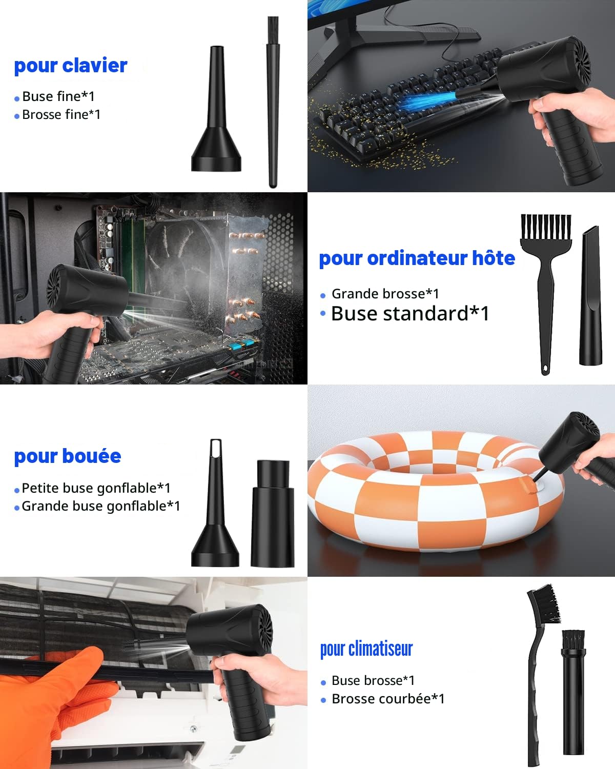 Souffleur PC, 3 Vitesses 91000 RPM Air Comprimé Nettoyage pc, Rechargeable par USB Souflette d Air Electrique, Air Duster Depoussierant Electrique Dépoussiérant pc avec Batterie 6000mah