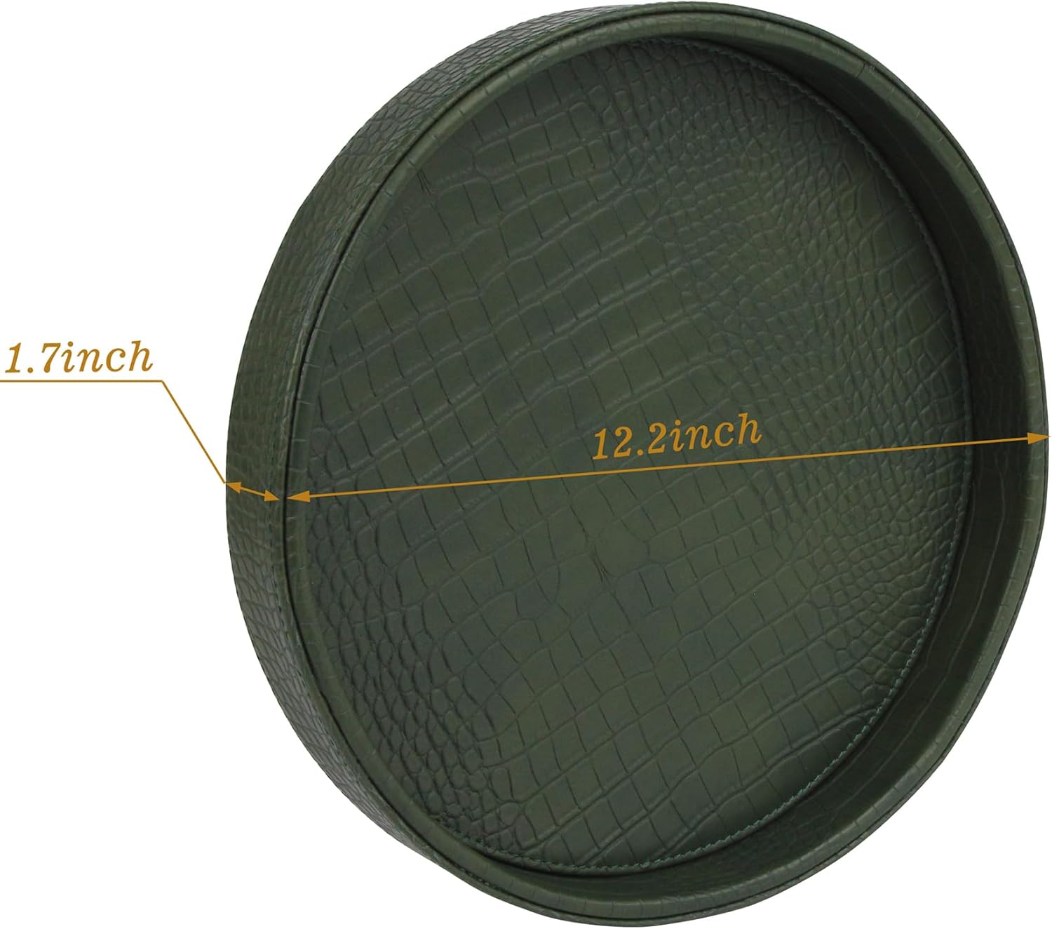 HofferRuffer Faux Leather Round Serving Tray, Vegan Croco Leather Decorative Tray, Food Tray for Storage Drinks, Snack & Cosmetics, Dia.12'' x 1.6'' (Green)