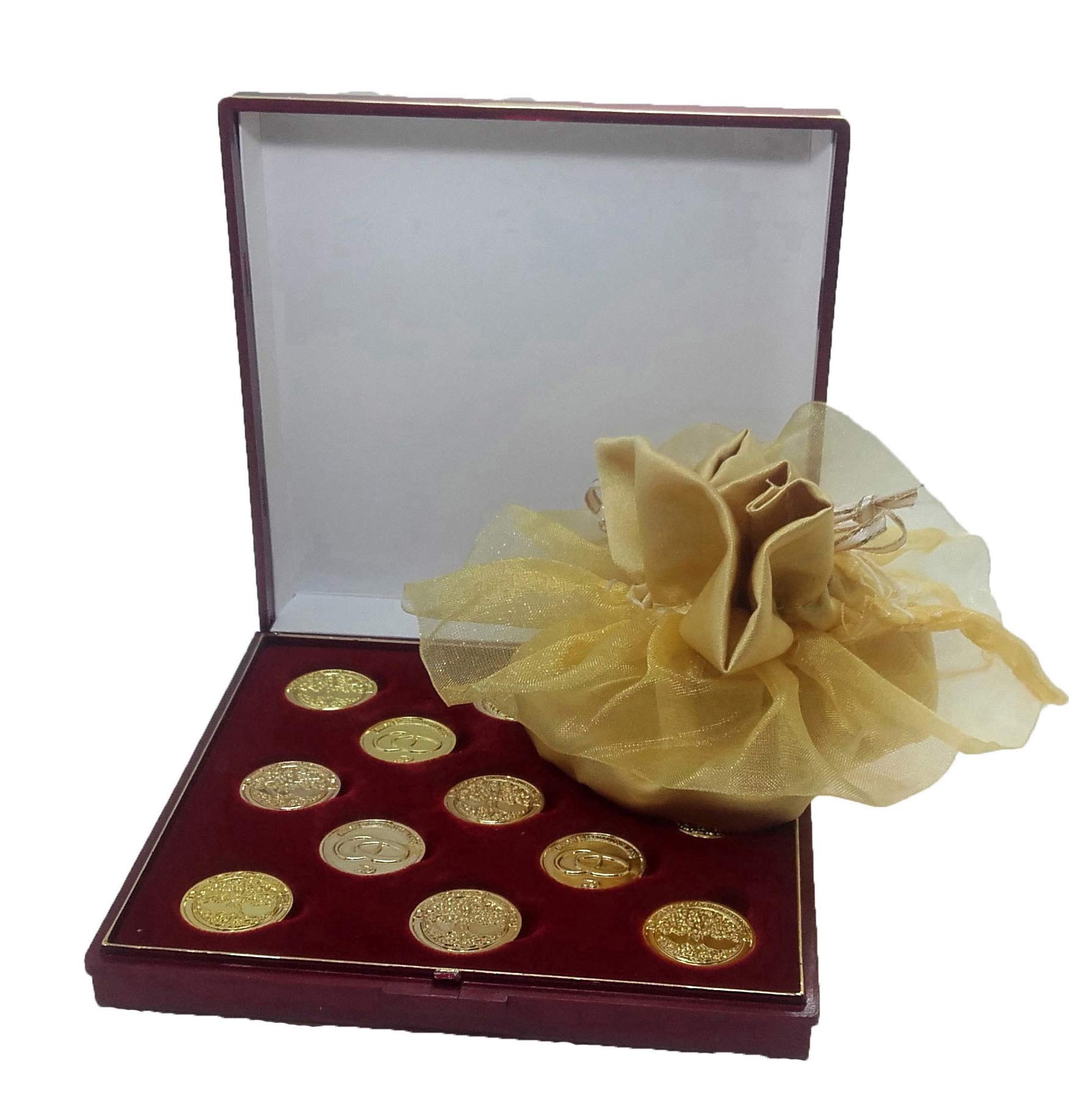 DOCOLASTRA Arras de la Vida © Doradas o Plateadas con Estuche y limosnera de satén en Color Dorado Incluido, para Todas Las Bodas y Enlaces.