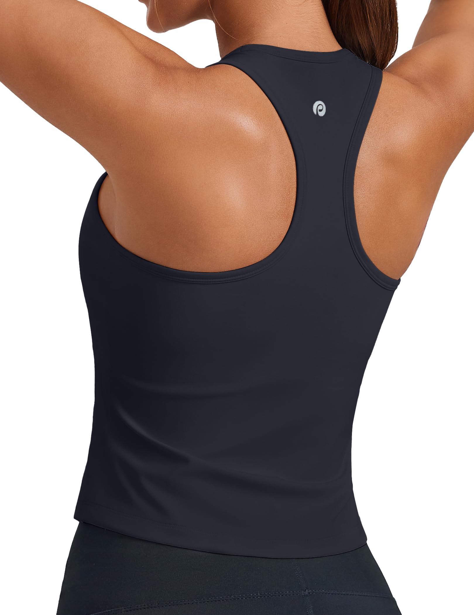PINSPARK Workout Tops for Women Racerback Tank Top with Built in Bras Waist Length Yoga Tops Padded Athletic Gym Shirt — view 7