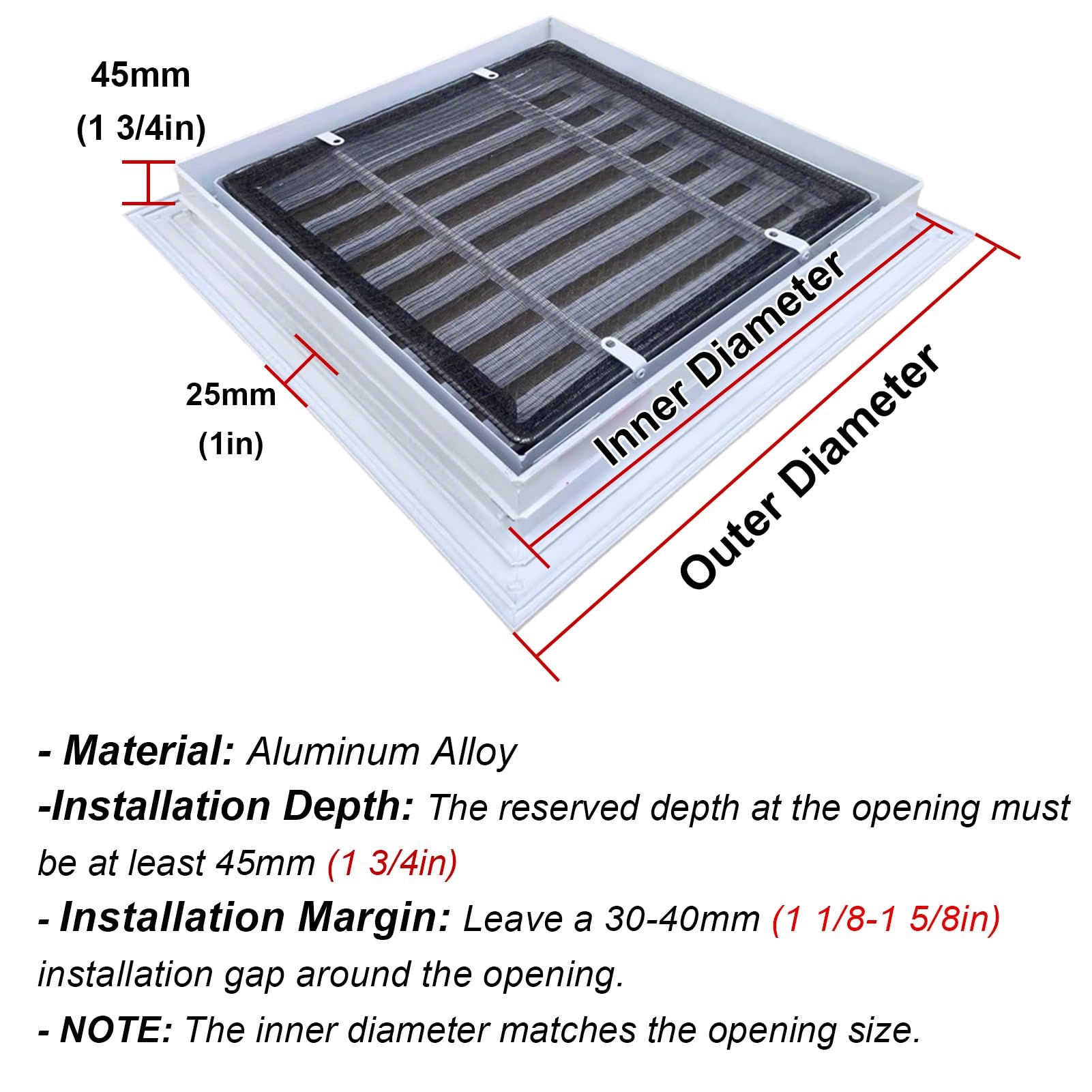 Panel de acceso ventilado extraíble de aleación de aluminio para puerta de rejilla de retorno de aire, ideal para sótano y ático (250 x 400 mm)