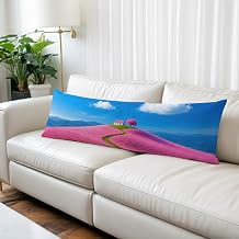 Pink Cottage Throw Pillow Covers, Cherry Blossom Tree Pink Field Path Clouds Decorative Lumbar Throw Pillowcase Cushion Cover with Smooth Hidden Zipper for Bedroom Sofa 20 x 54 Inches
