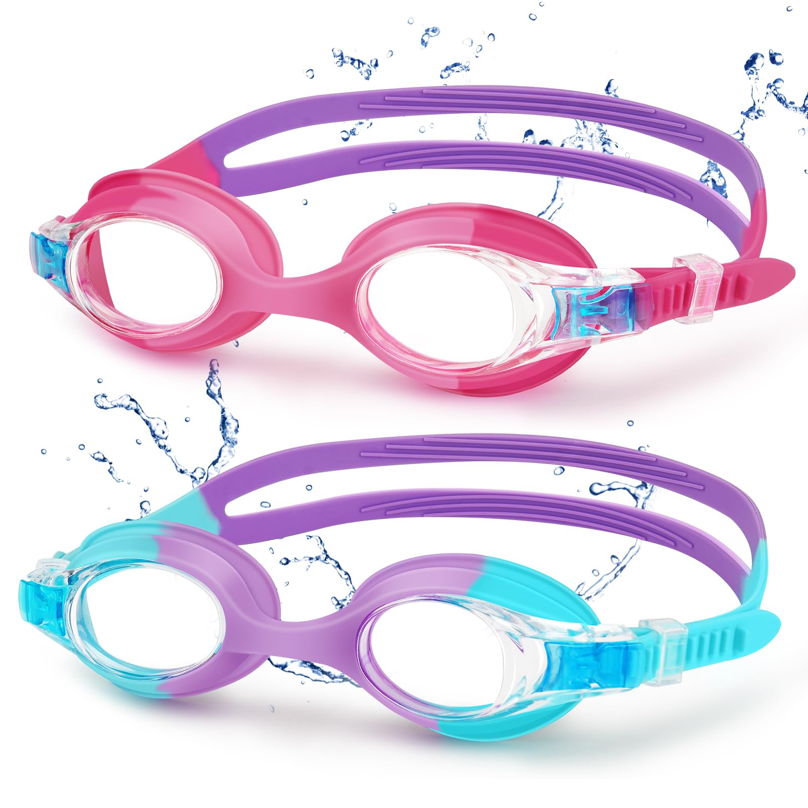 Starweh Taucherbrille Kinder, 2 Stück Schwimmbrille Kinder 3-14 Jahre, Anti-Beschlag Wasserdichte Kinder Schwimmbrille, Weiche Silikon-Schwimmbrille mit Tragbarer Tasche für Mädchen Junge