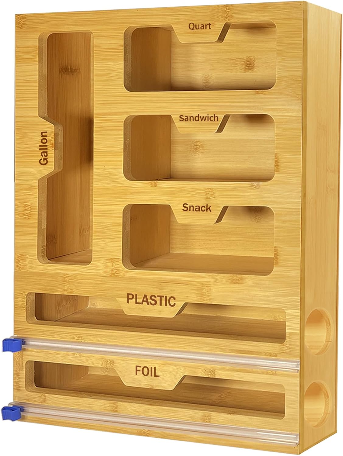 HILELIFE Bamboo Ziplock Bag Organizer for Drawer, Foil and