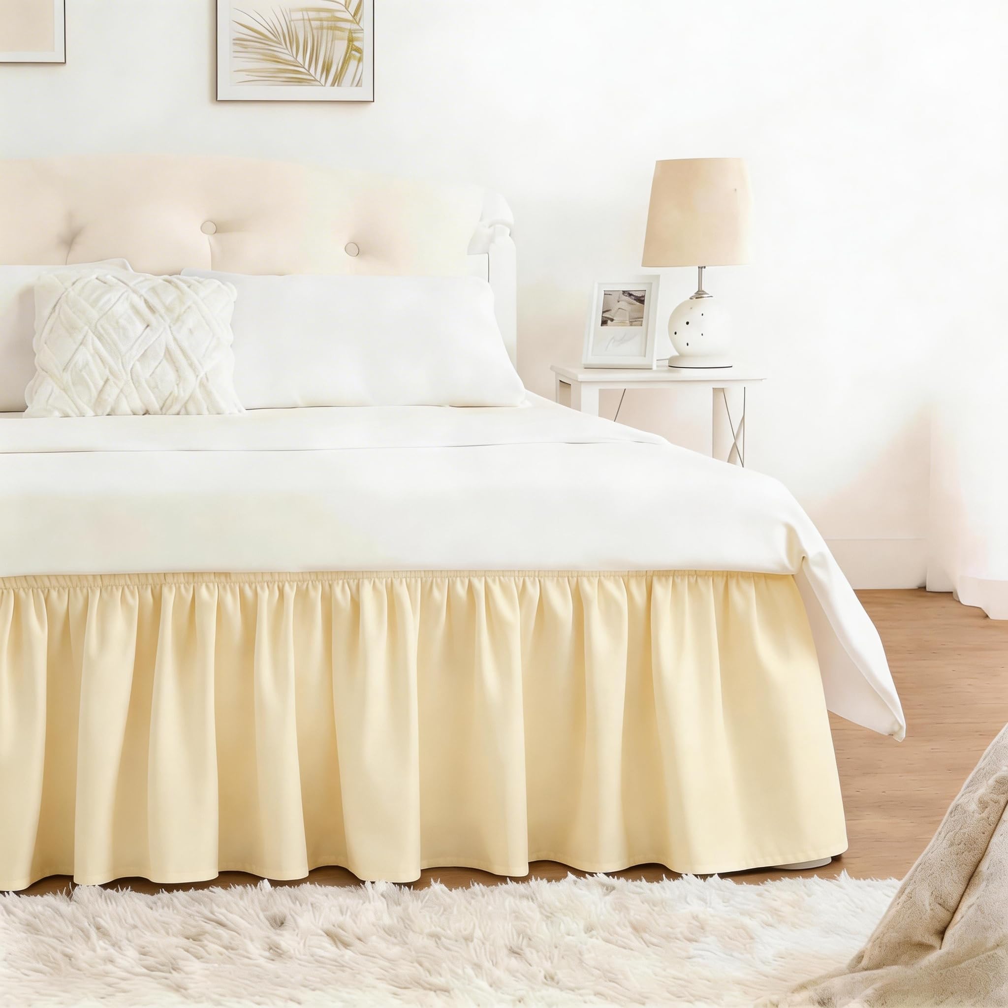 Soft Ivory Bed Skirt Queen Size 12" Drop, Elastic Wrap Around Bedskirt