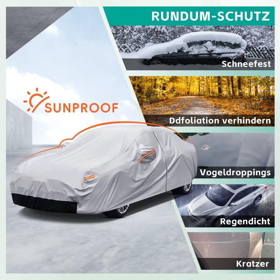 Housse De Voiture 6 Couches GUNHYI - Protection Ultime Contre Pluie, Soleil Et Poussière | Taille Berline 470-490cm | Zip Et Doublure Coton