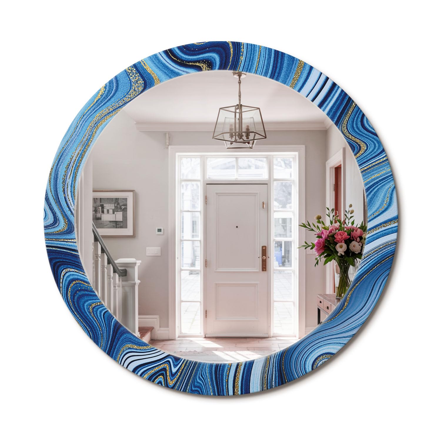 Miroir rond design minimaliste fi80 avec cadre en verre imprimé contemporain