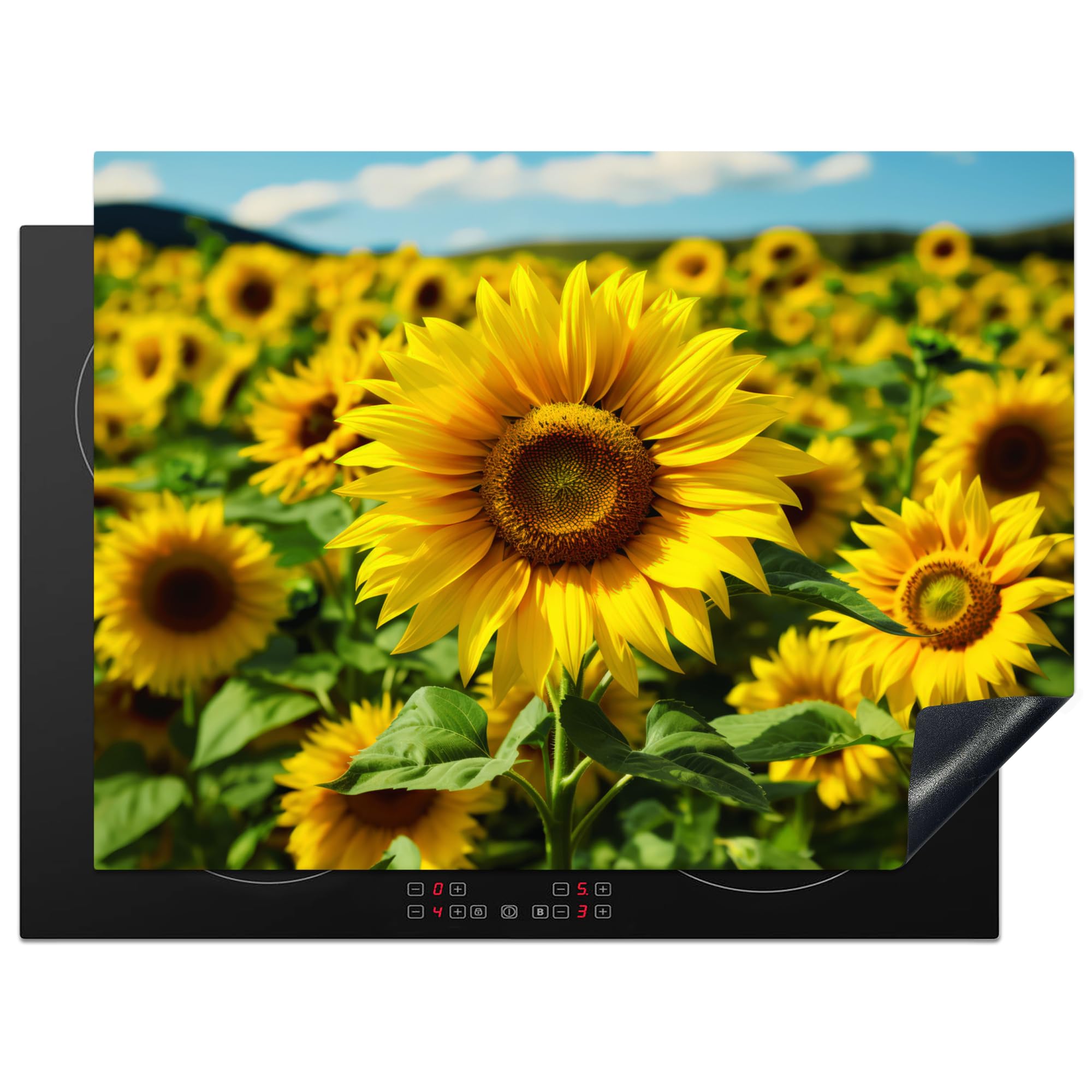 KitchenYeah© Induction Hob Protector Mat 20.5"x28" / 71x52 cm Stove Cap Top Cover Kitchen Cooker Covers for Electric Hobs Vinyl Sunflower - Yellow - Nature - Flowers