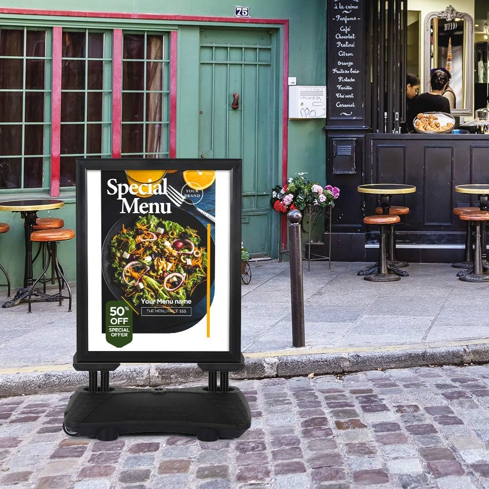 Stop trottoir extérieur WindPro® PREMIUM | Chevalet trottoir au format DIN A1 | Panneau publicitaire extérieur A1 argent | Utilisable des deux côtés pour 2 affiche (Noir)