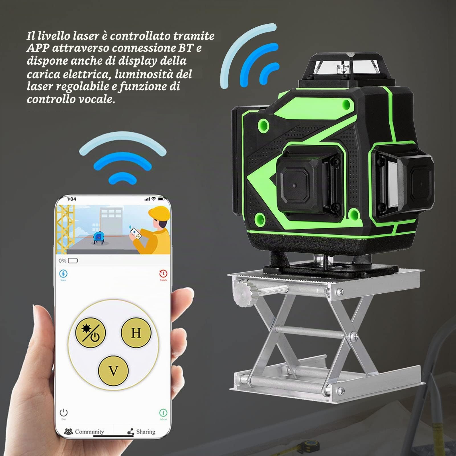 Livelle laser con treppiede regolabile in altezza da 1,2 m, Generatori di linea laser 4x360° 4D a 16 linee con linee orizzontali verticali Livella laser autolivellante