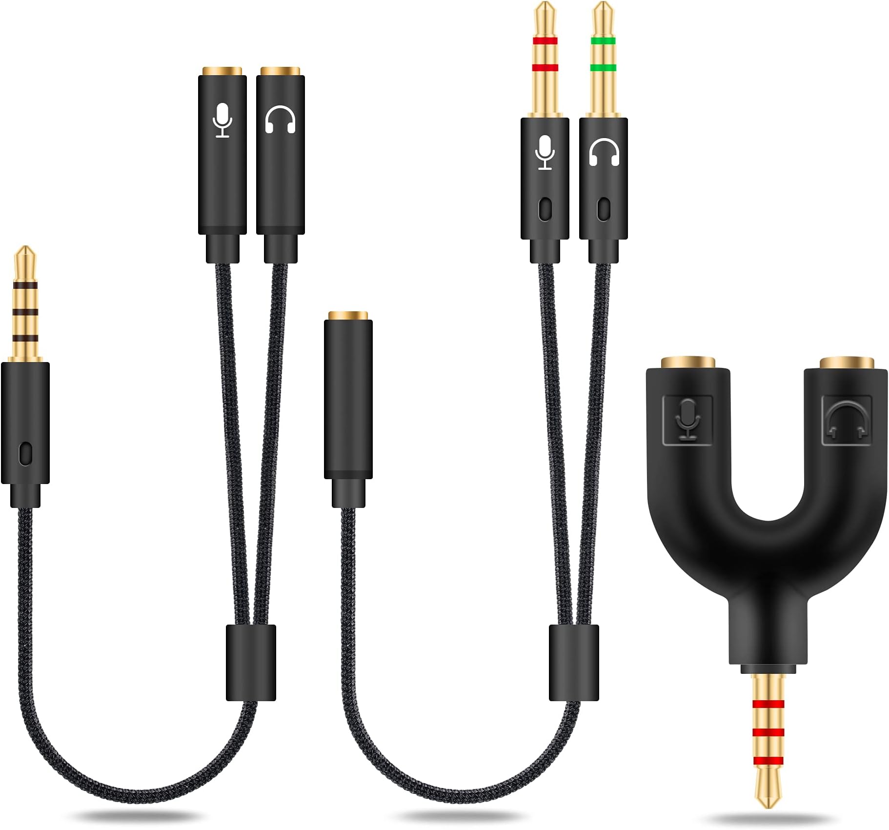 HIEbee 2 in 1 3.5mm Headphone Splitter Adapter (Microphone + Audio) Female to Male&Male to Female Stereo Jack Y Cable Compatible for PS4,PS5,Nintendo Switch,Phone,Laptop(3 in 1 Pack)