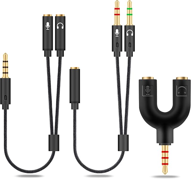 HIEbee 2 in 1 3.5mm Headphone Splitter Adapter (Microphone + Audio) Female to Male&Male to Female Stereo Jack Y Cable Compatible for PS4,PS5,Nintendo Switch,Phone,Laptop(3 in 1 Pack)