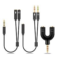 Vista 1 de HIEbee - Adaptador divisor de auriculares 2 en 1 de 0.138 in (micrófono + audio) hembra a macho y macho a hembra, cable en Y compatible con PS4