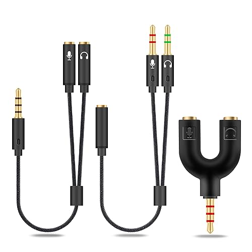 HIEbee - Adaptador divisor de auriculares 2 en 1 de 0.138 in (micrófono + audio) hembra a macho y macho a hembra, cable en Y compatible con PS4,