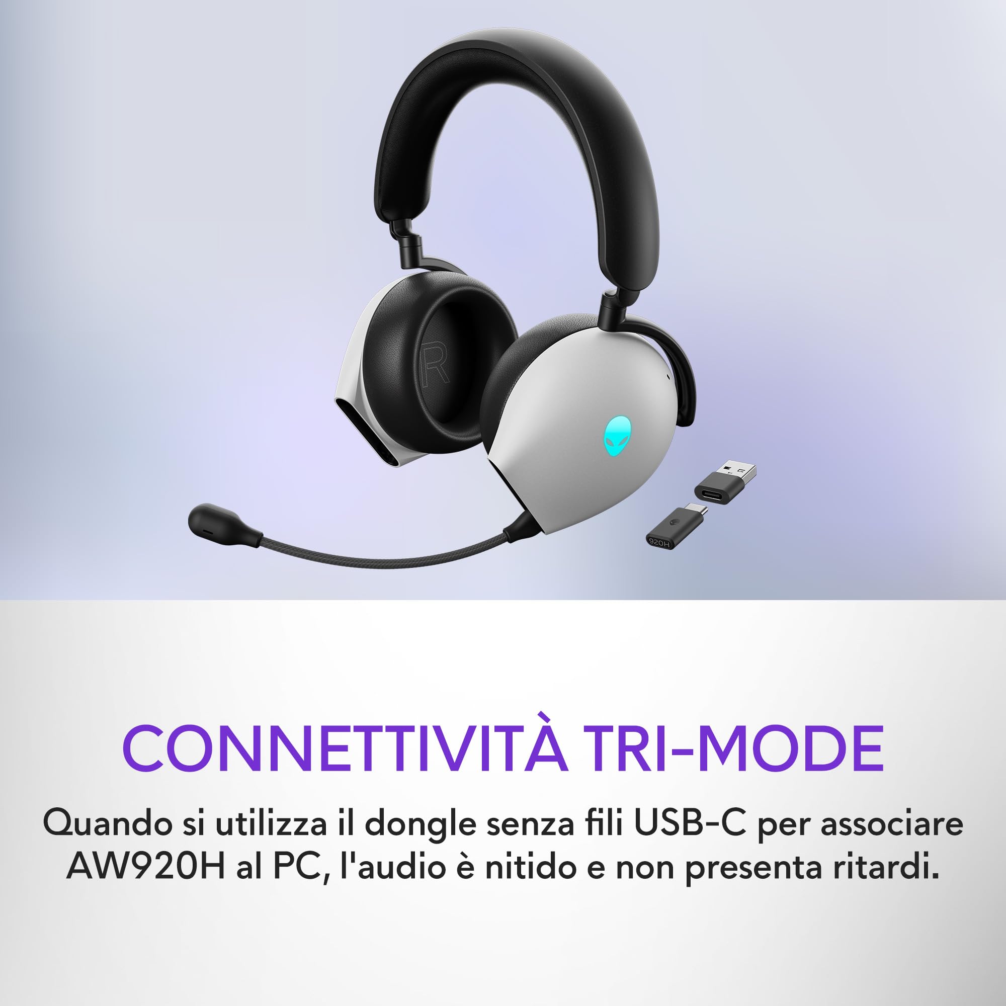 Alienware Dell Gaming Headset AW920H Tri-Mode Built-in microphone. Lunar Light. Wireless. On-Ear. Noice canceling